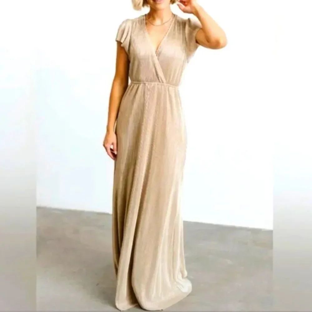 Baltic Born Athena Champagne Metallic Shimmer Faux Wrap Maxi Dress